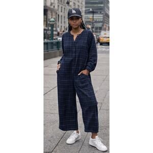 Outerknown Zeitgeist Organic Cotton Plaid Jumpsuit - Size Large